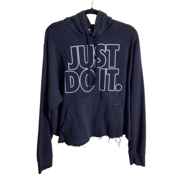 Nike Just Do It SpellOut Black Hoodie Handmade Crop Size XL - Picture 1 of 8